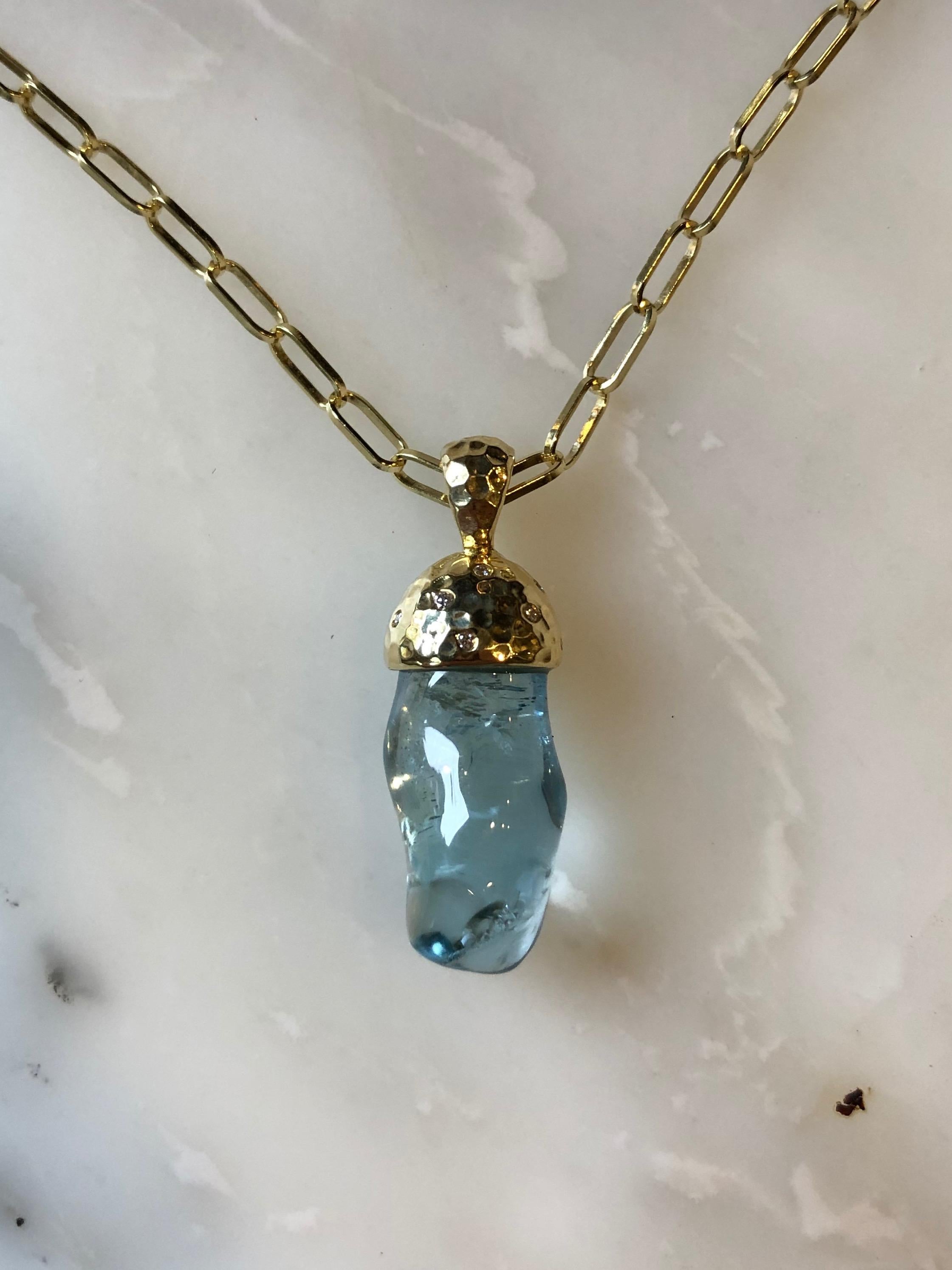 Artisan Aquamarine Diamond and 18 Karat Gold Pendant Necklace
