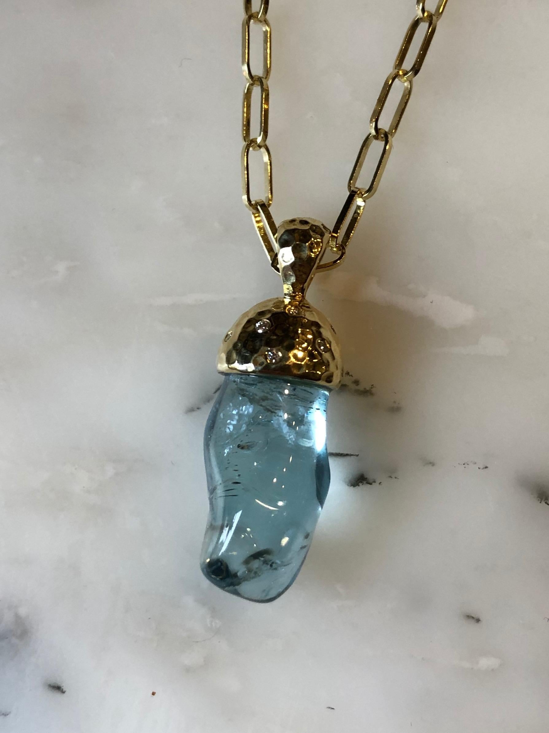 Aquamarine Diamond and 18 Karat Gold Pendant Necklace In New Condition In Berkeley, CA