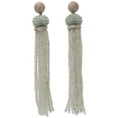 Aquamarine, Diamond and 18 Karat White Gold Tassel Chandelier Earrings