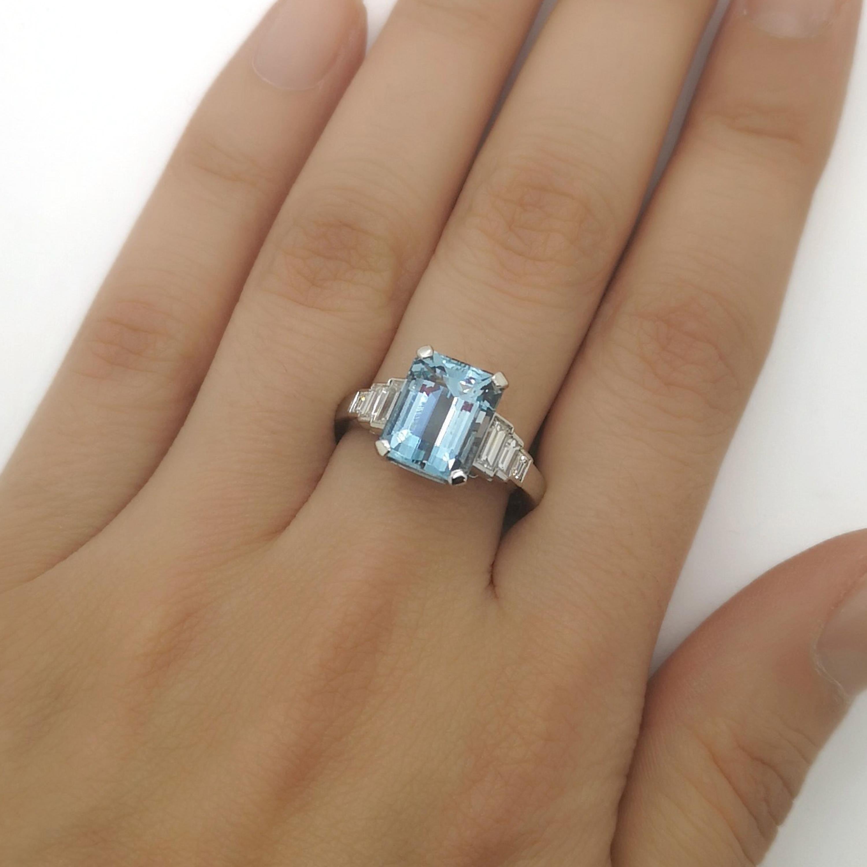 Aquamarine Diamond and Platinum Ring 5