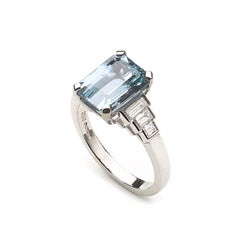 Aquamarine Diamond and Platinum Ring