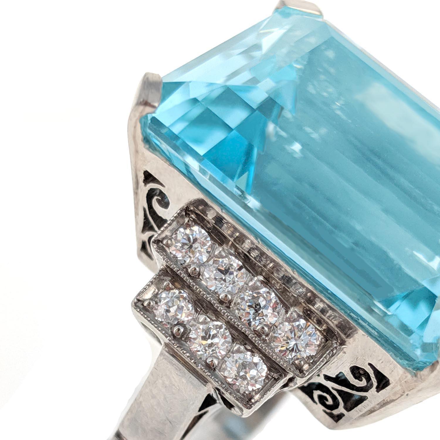 Modern Aquamarine, Diamond, and Platinum Ring