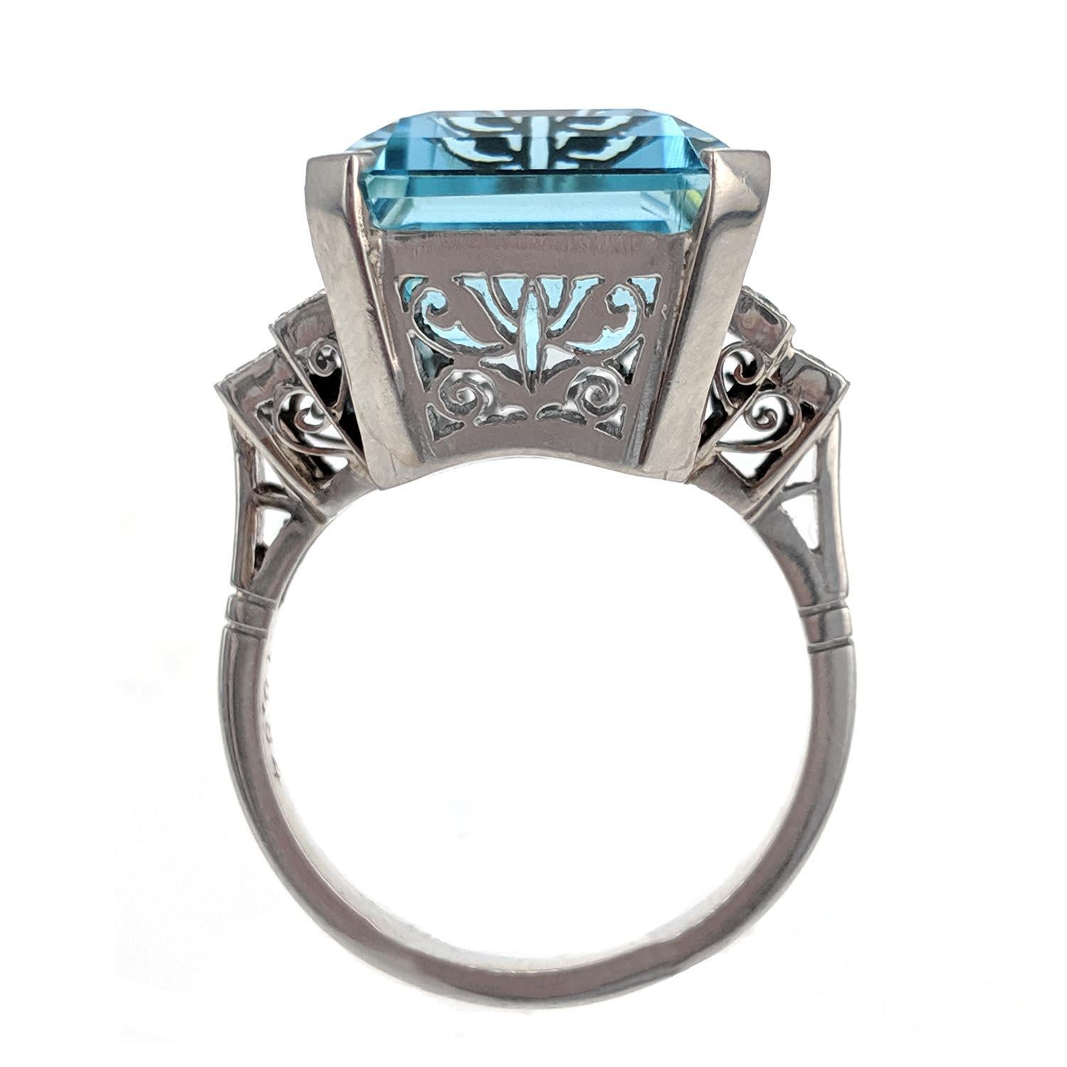 Emerald Cut Aquamarine, Diamond, and Platinum Ring