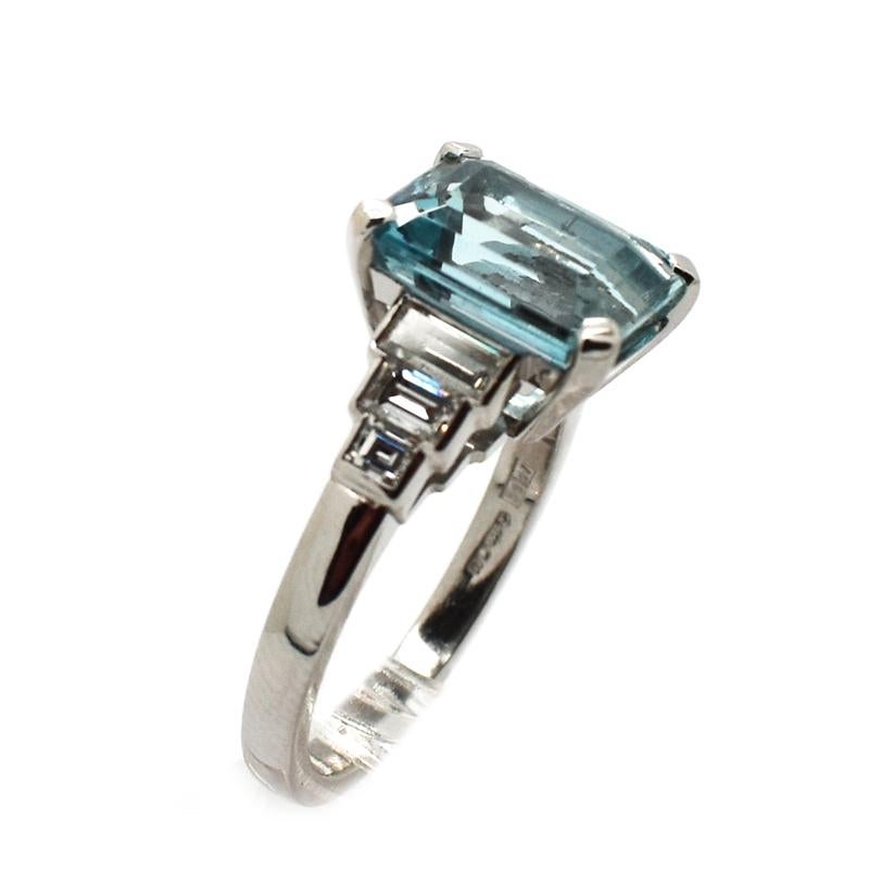 Aquamarine Diamond and Platinum Ring 1