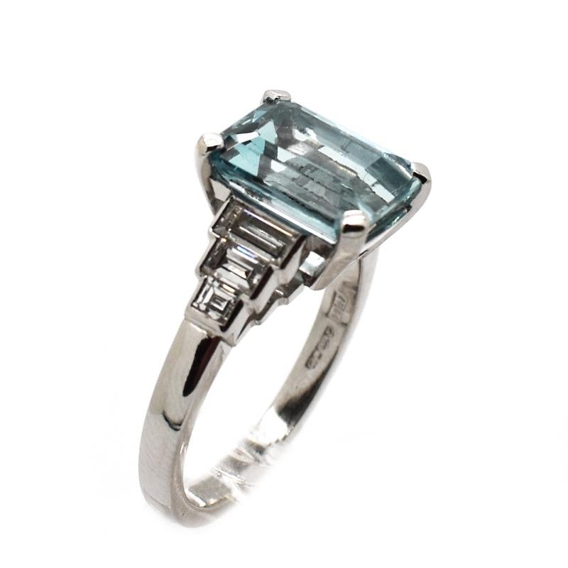 Aquamarine Diamond and Platinum Ring 2