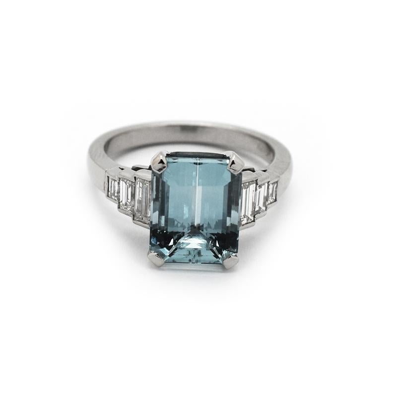 Aquamarine Diamond and Platinum Ring 3