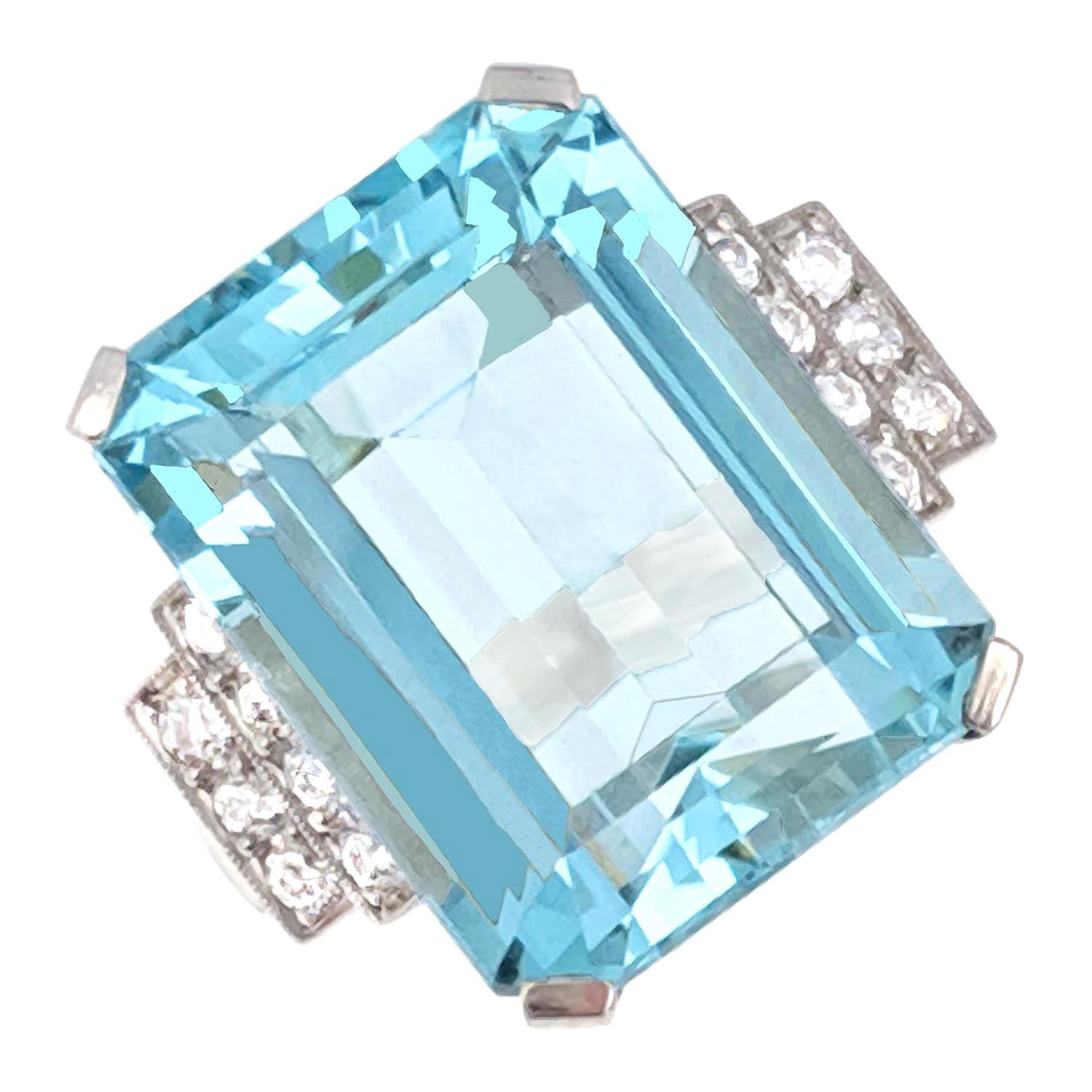 Aquamarine, Diamond, and Platinum Ring