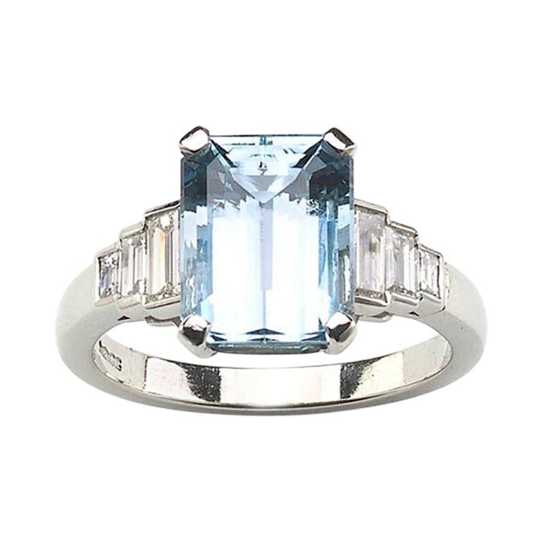Aquamarine Diamond and Platinum Ring