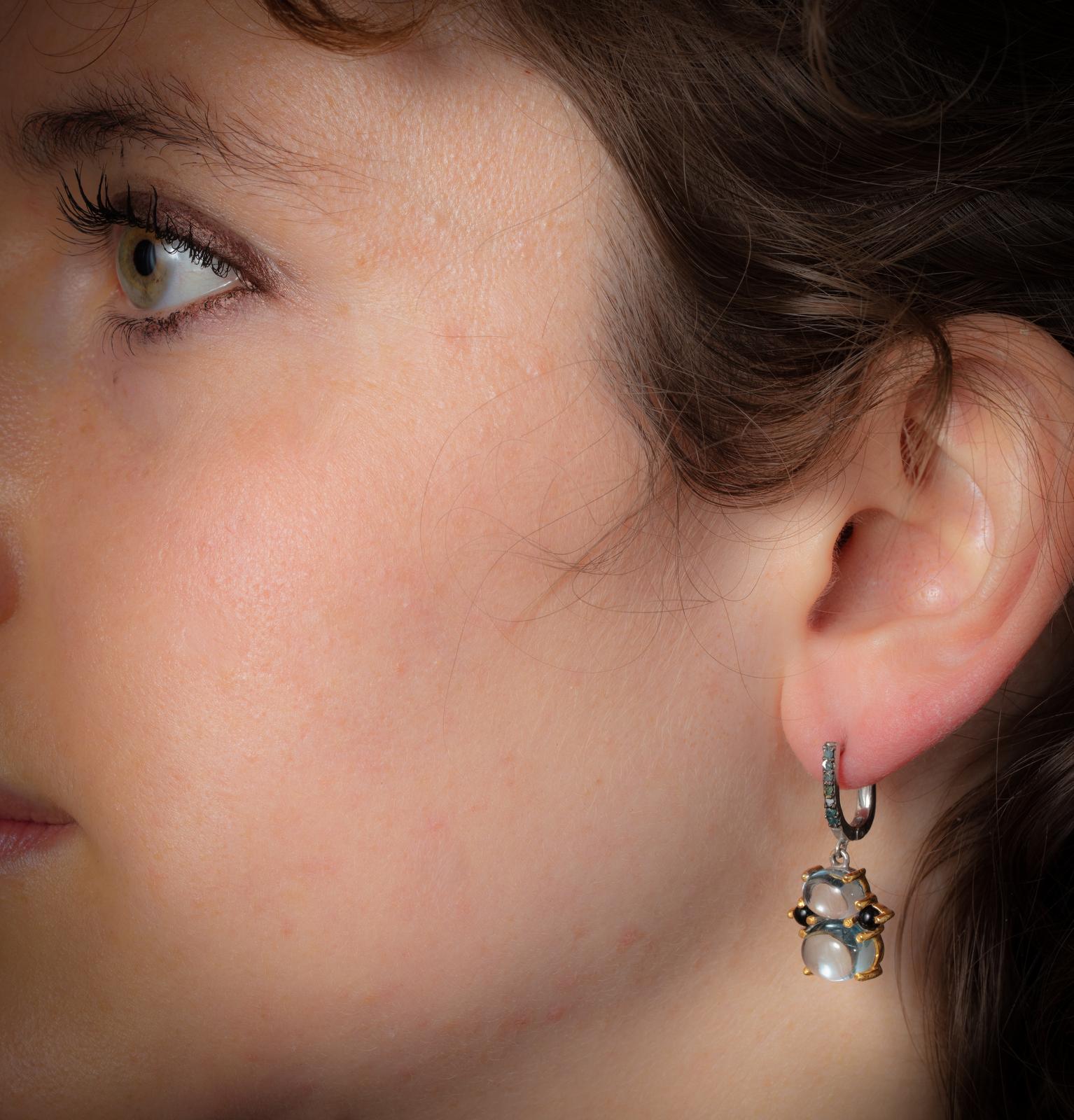 Women's or Men's Aquamarine, Diamond and Sapphire Drop Earrings