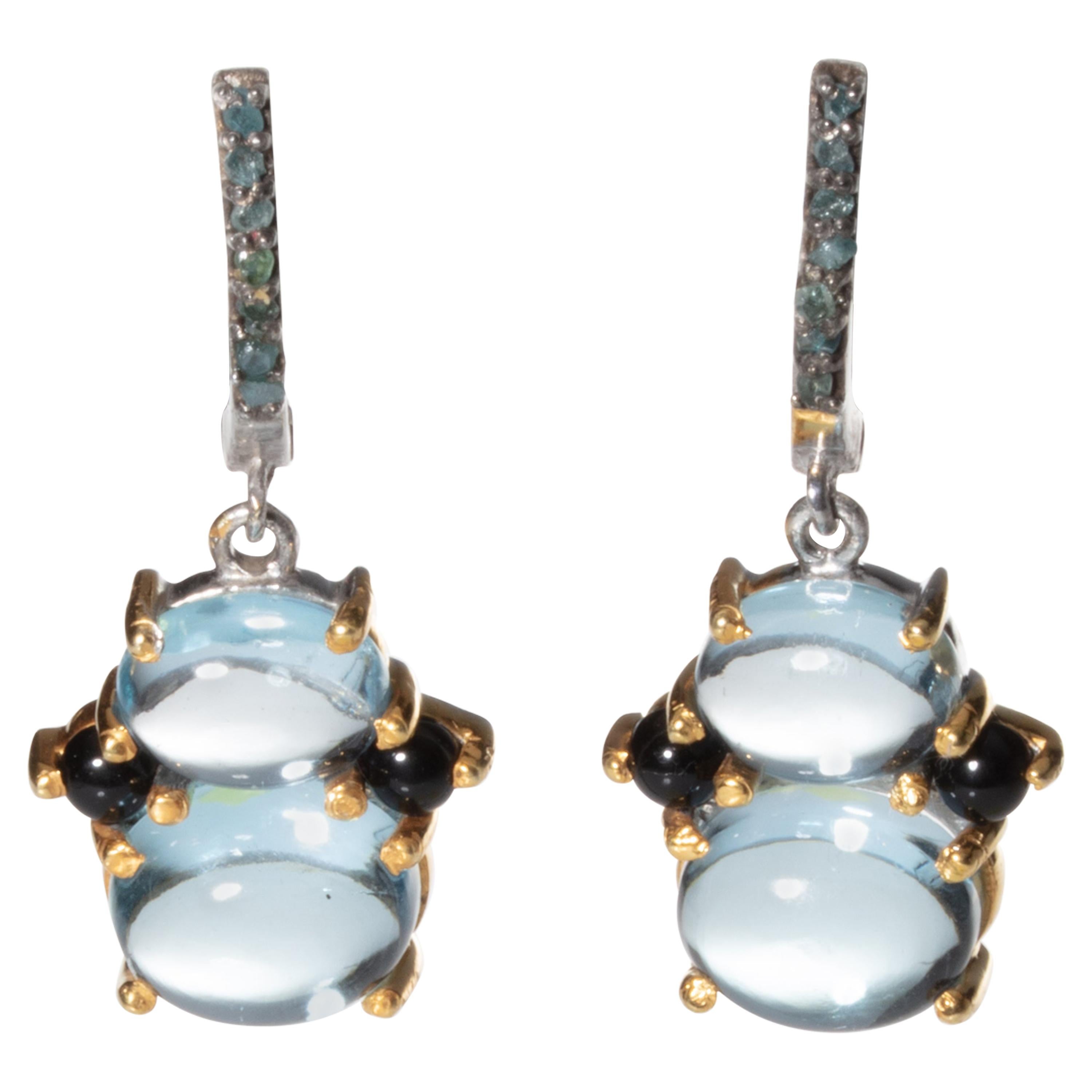 Aquamarine, Diamond and Sapphire Drop Earrings