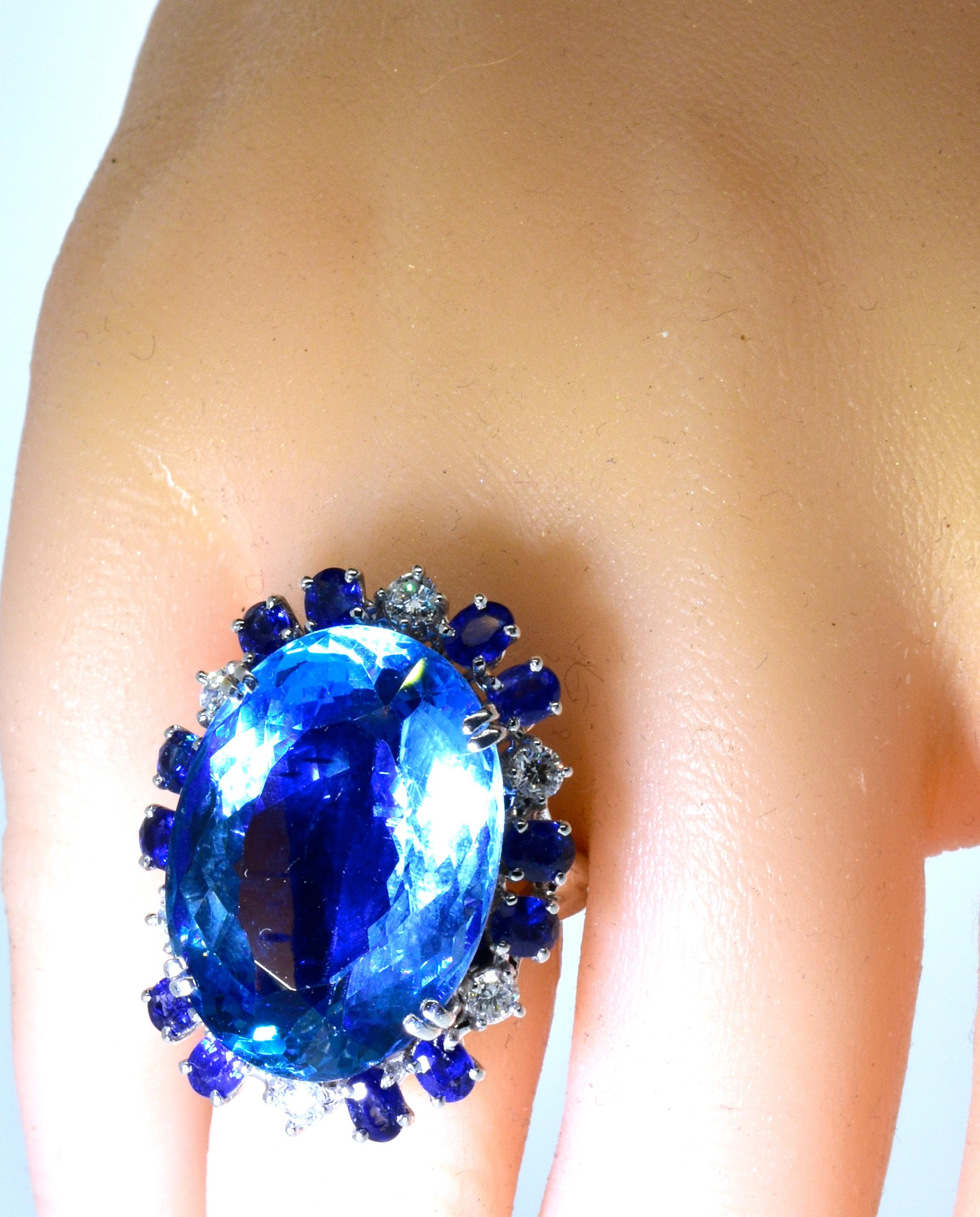 Aquamarine, Diamond and Sapphire French Ring 4