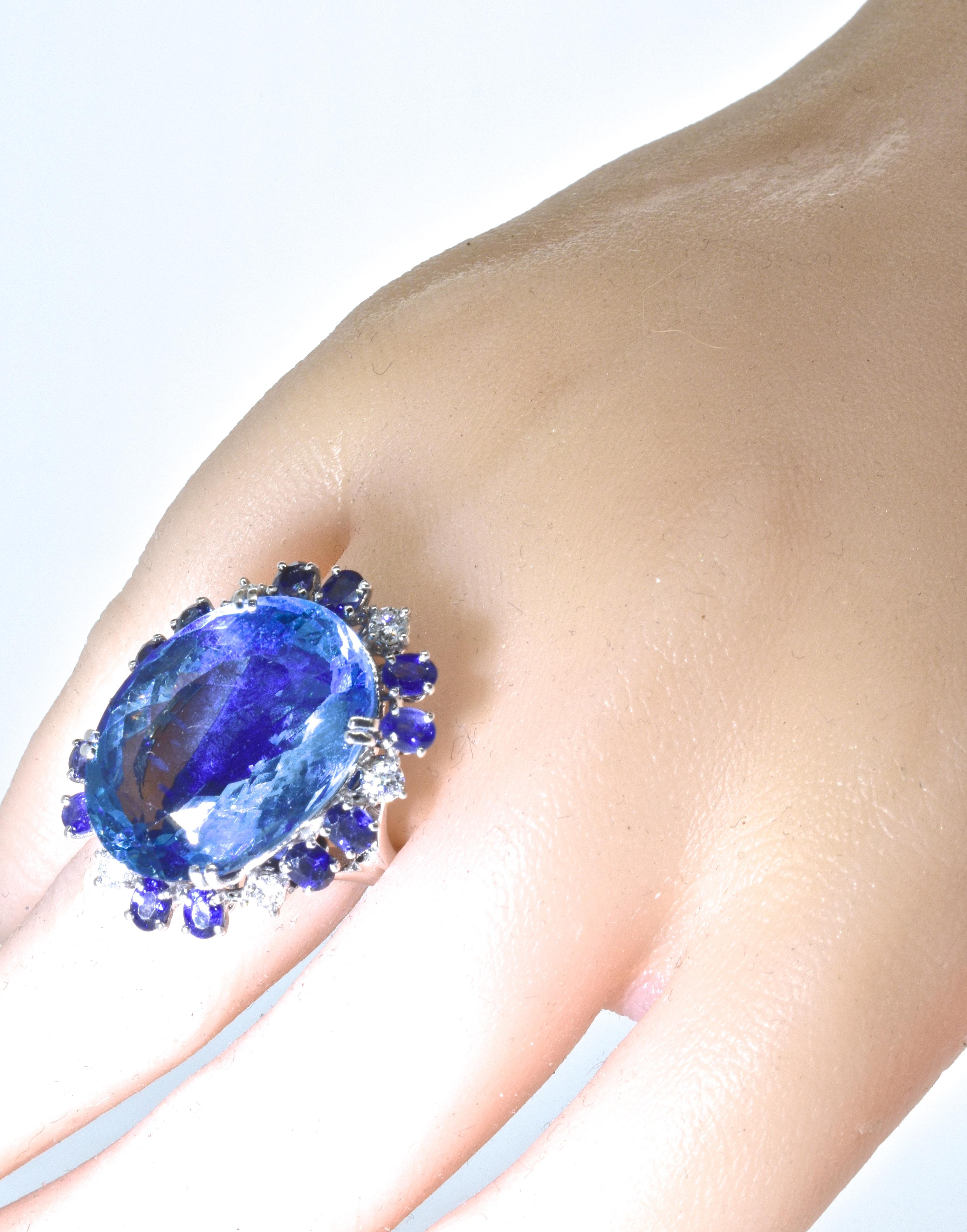Aquamarine, Diamond and Sapphire French Ring 5