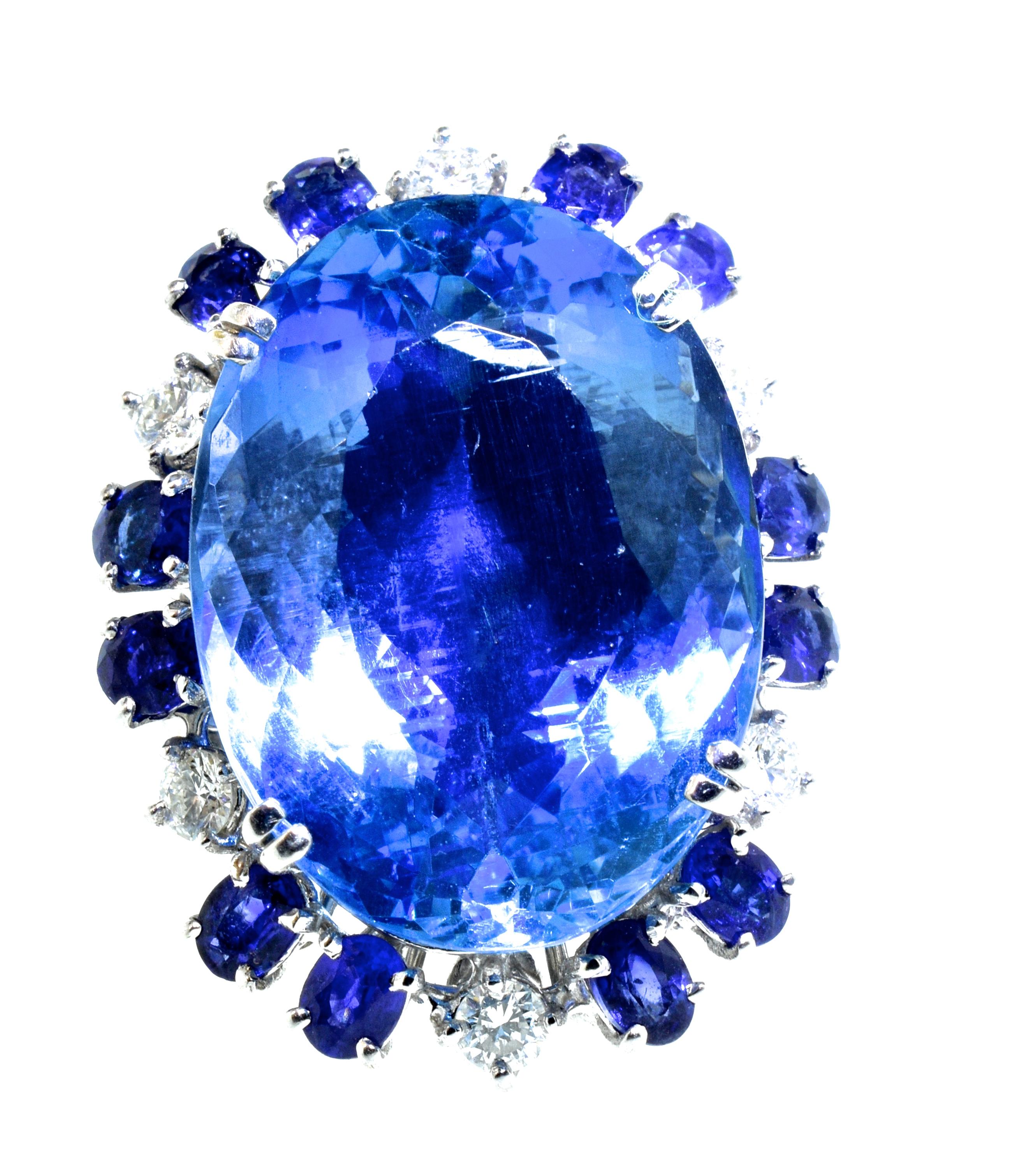 Aquamarine, Diamond and Sapphire French Ring 1