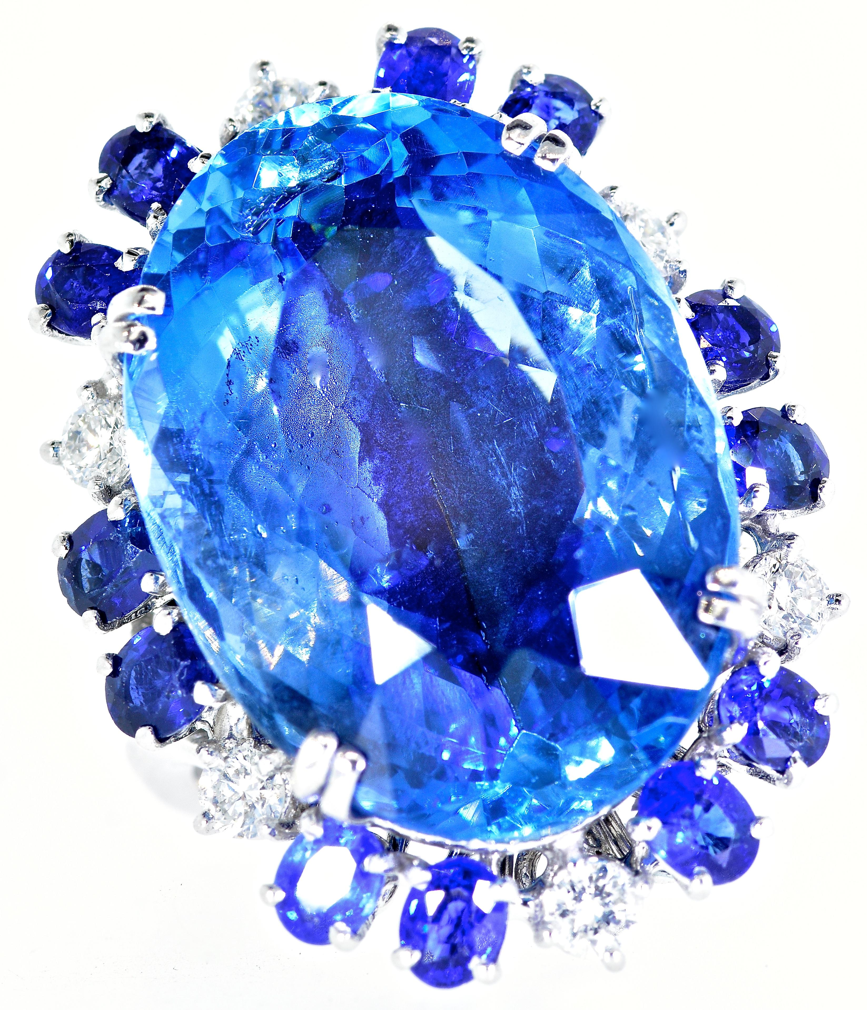 Aquamarine, Diamond and Sapphire French Ring 2