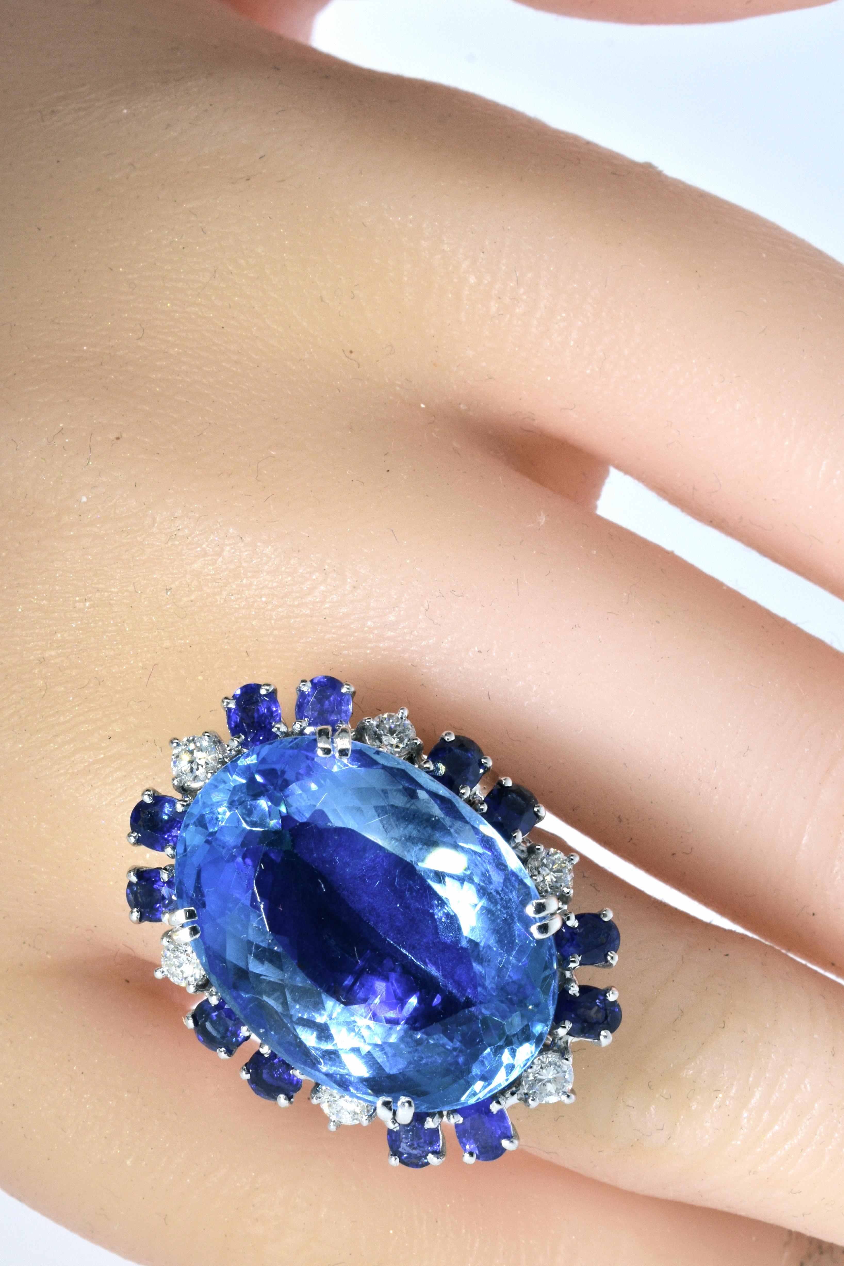 Aquamarine, Diamond and Sapphire French Ring 3