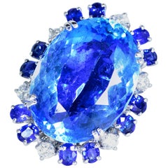 Aquamarine, Diamond and Sapphire French Ring