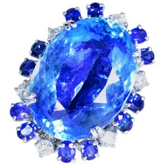 Französischer Ring mit Aquamarin:: Diamant und Saphir
