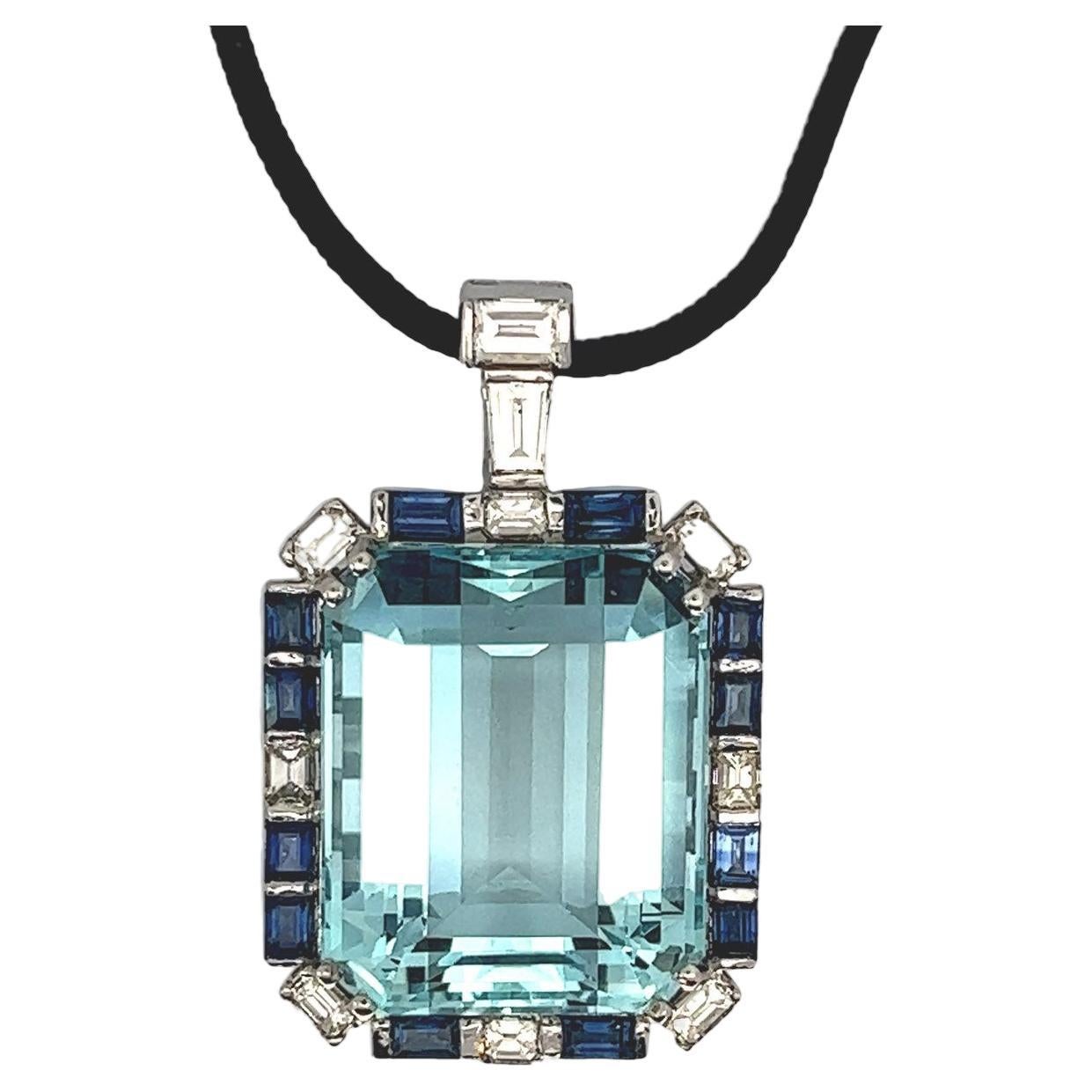 Aquamarine, diamond and sapphire pendant