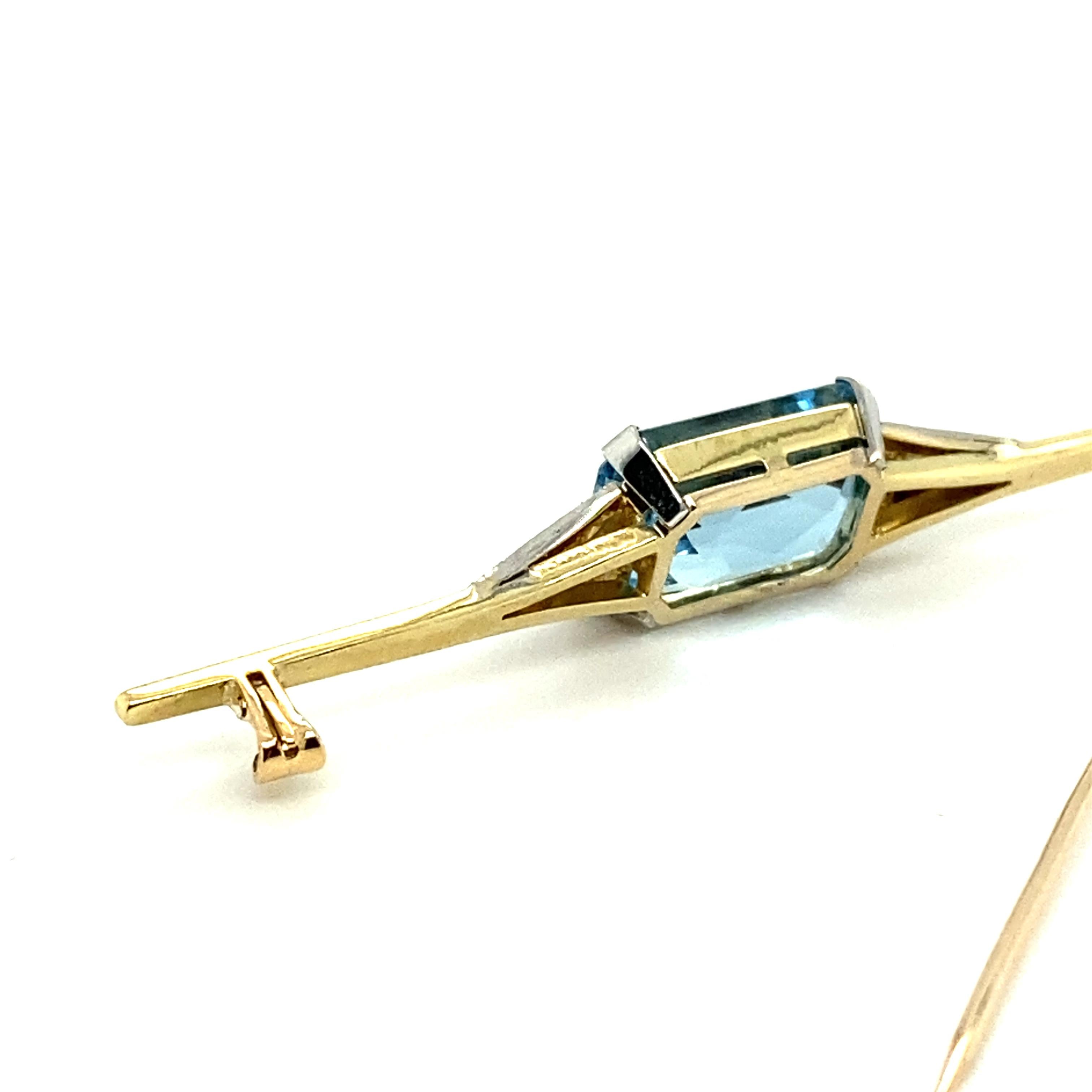 Broche de barra de diamantes aguamarina en oro 585 en venta 5
