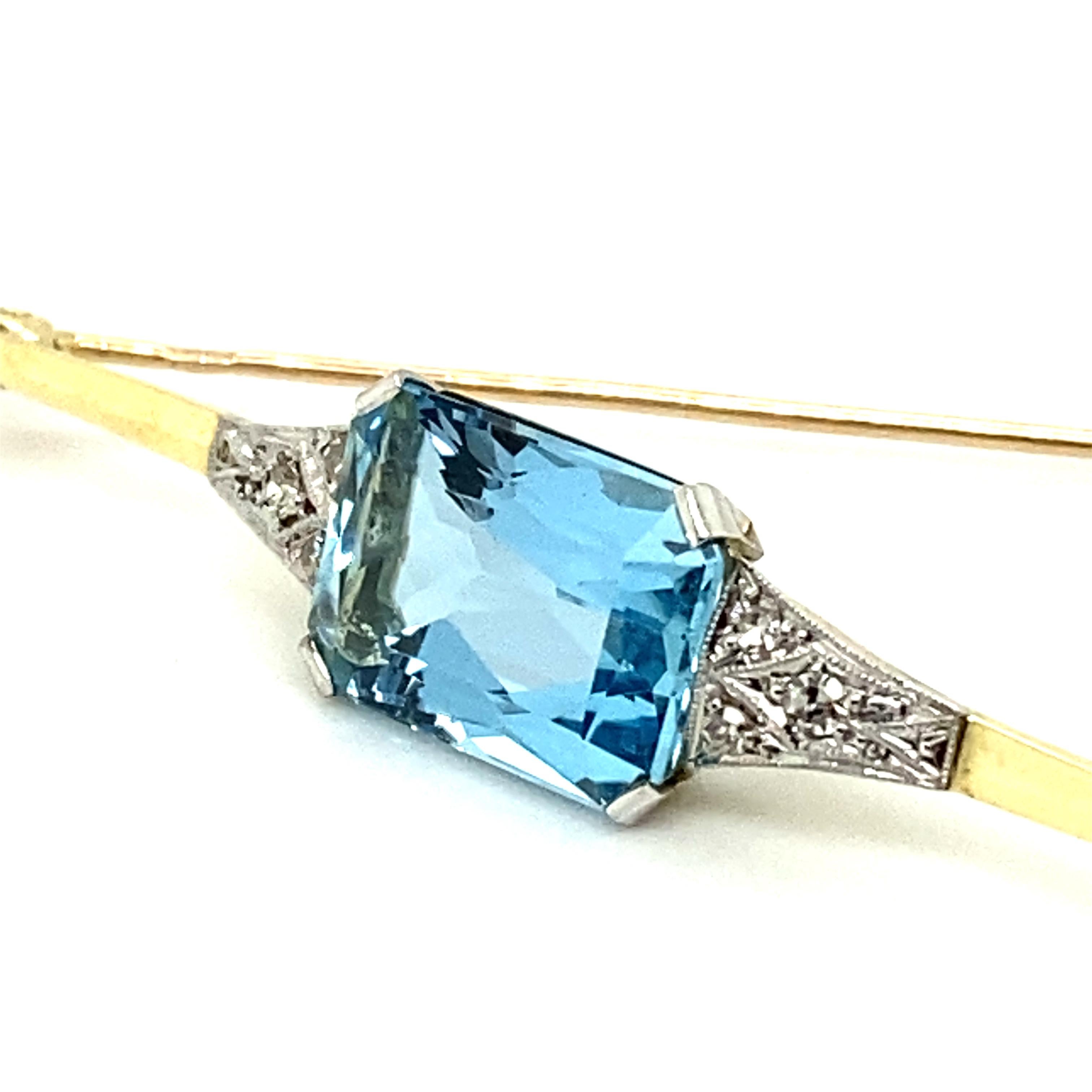 Broche de barra de diamantes aguamarina en oro 585 Corte único en venta