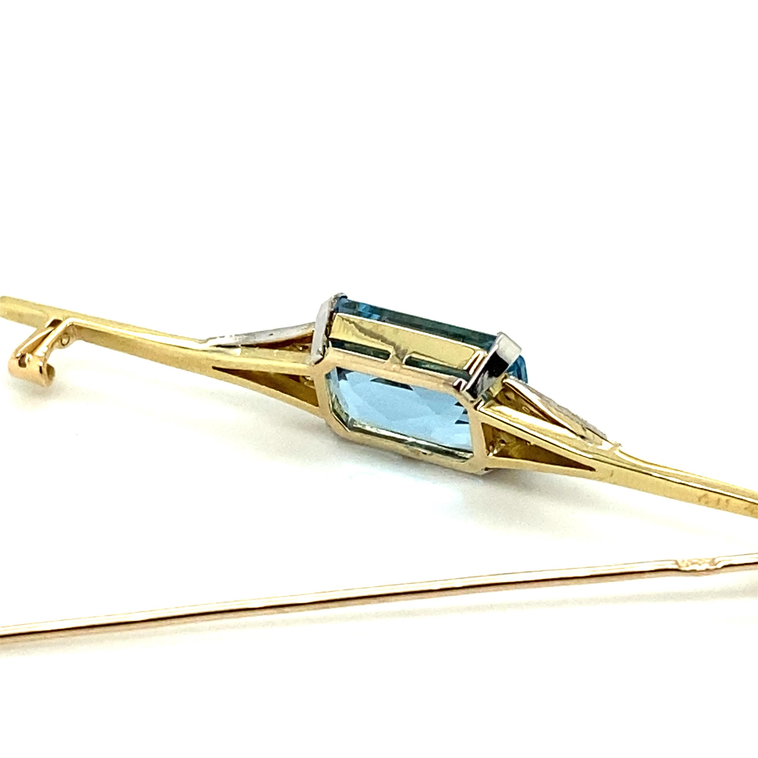 Broche de barra de diamantes aguamarina en oro 585 en venta 2