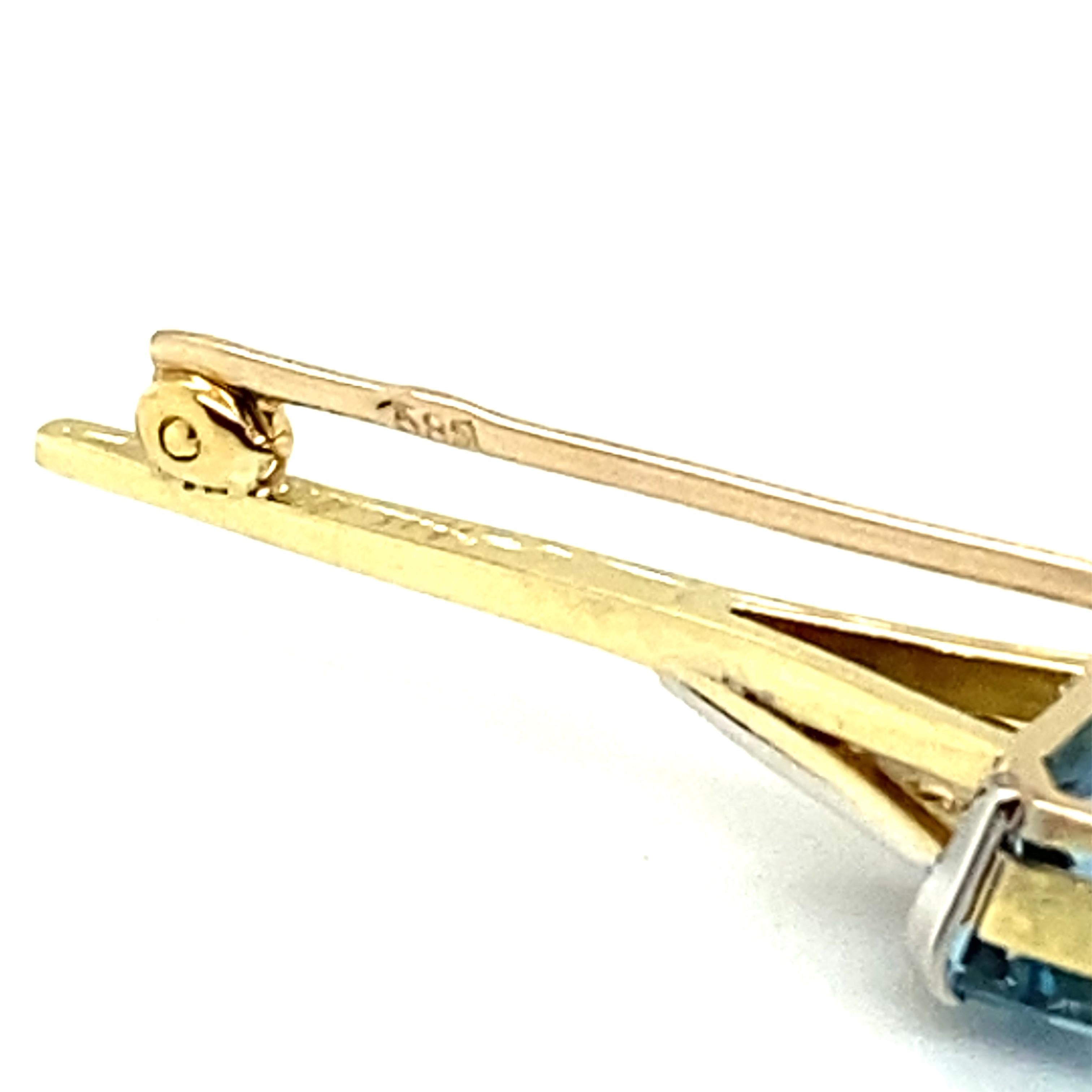 Broche de barra de diamantes aguamarina en oro 585 en venta 3