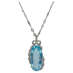 Aquamarine Diamond Belle Époque Pendant Long Chain Necklace