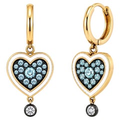 Aquamarine Diamond Birthstone Heart Drop Earrings 14K Gold by Meghna Jewels