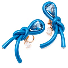 Aquamarine & Diamond Blue Knot Earrings, 18K Rose Gold, Austy Lee