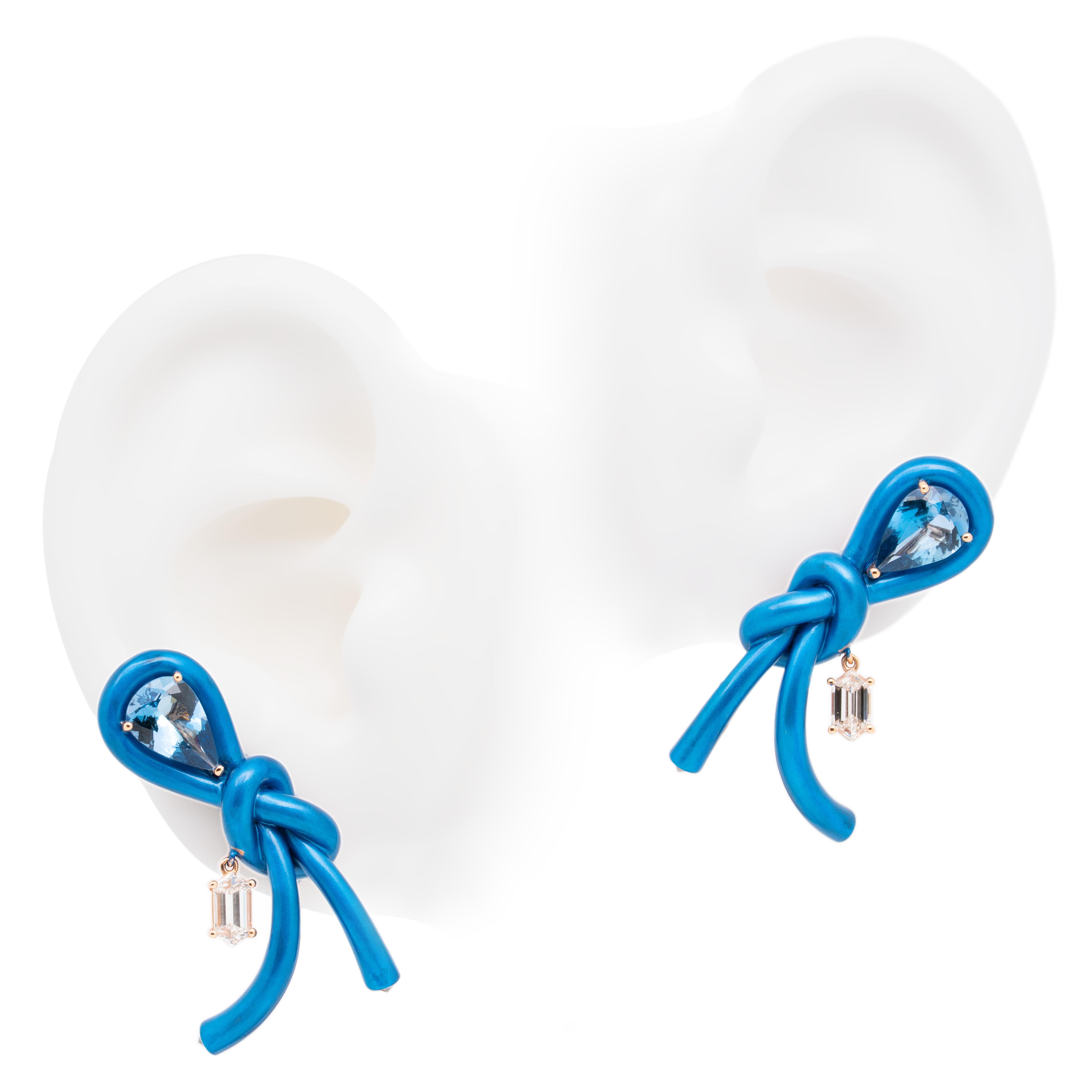 Moderne Boucles d'oreilles aigue-marine et diamant en or rose 18 carats, Austy Lee en vente