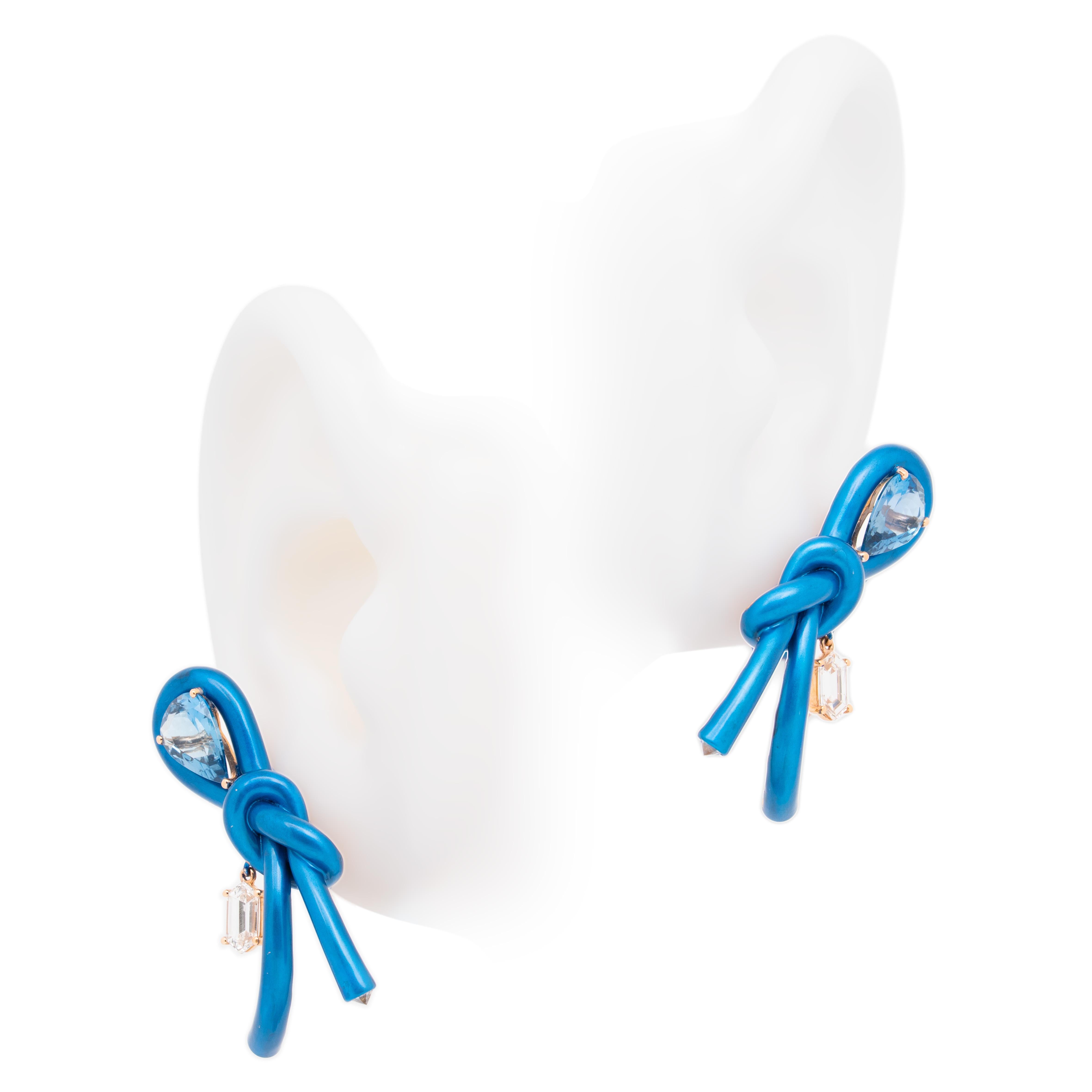 Boucles d'oreilles aigue-marine et diamant en or rose 18 carats, Austy Lee Unisexe en vente