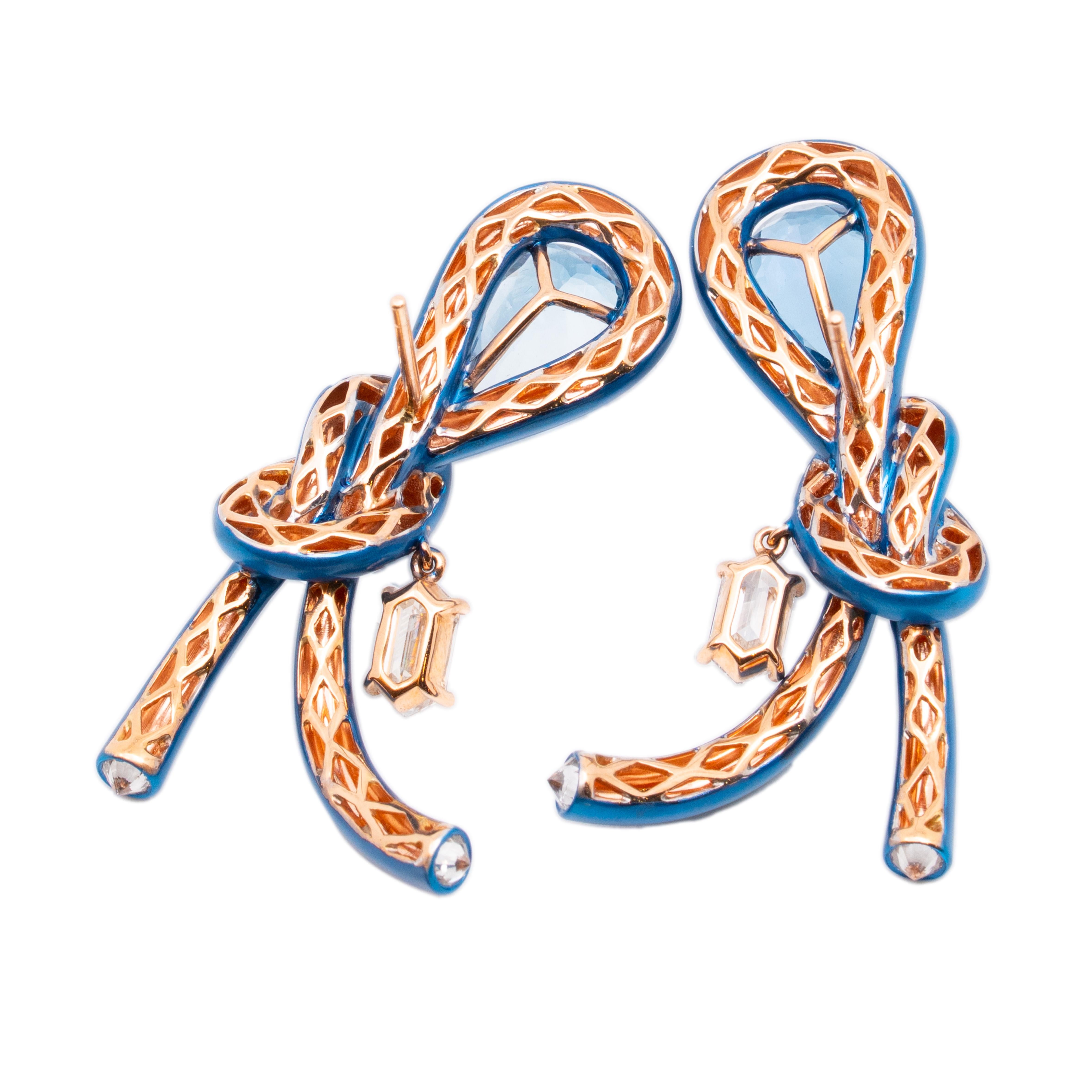 Boucles d'oreilles aigue-marine et diamant en or rose 18 carats, Austy Lee en vente 1
