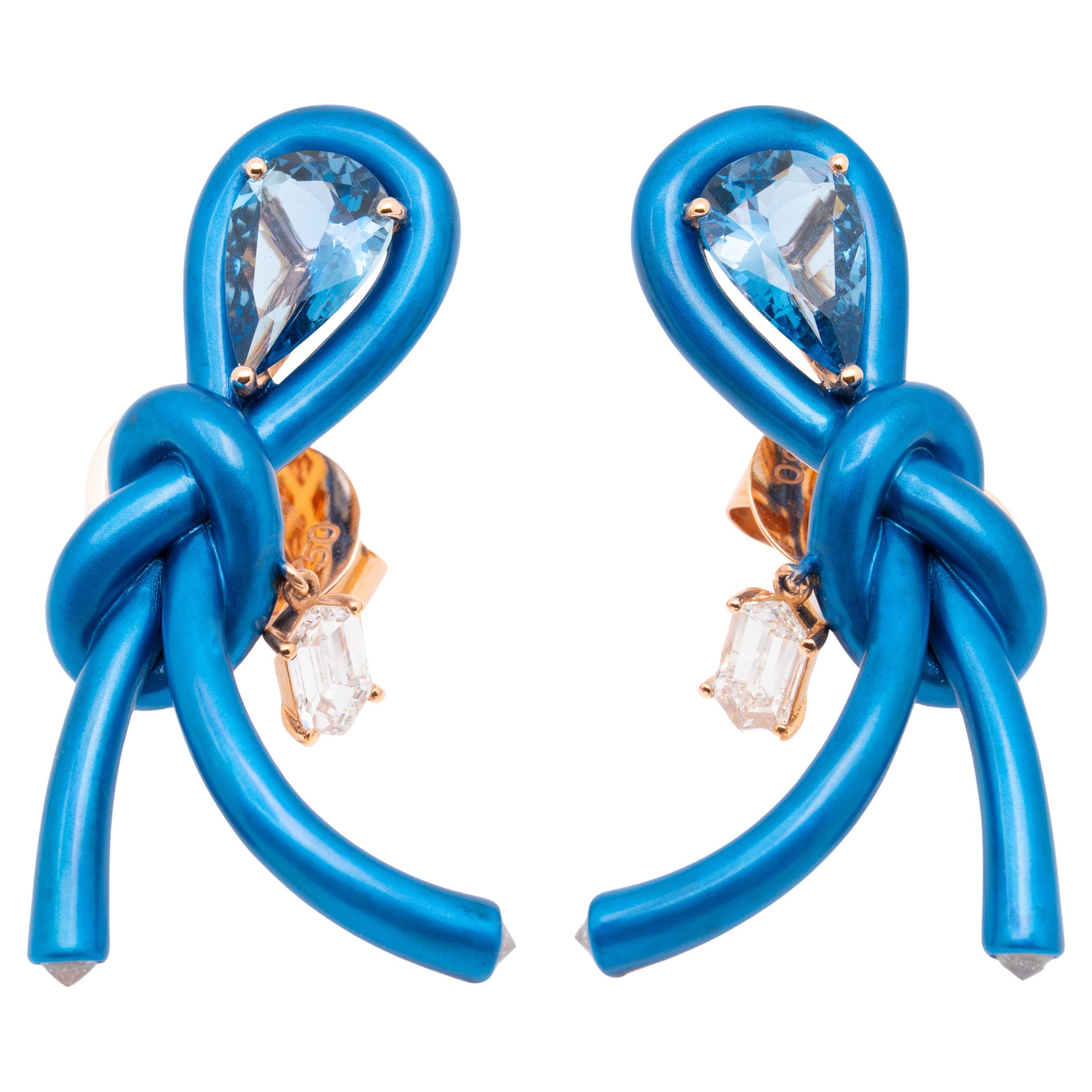 Boucles d'oreilles aigue-marine et diamant en or rose 18 carats, Austy Lee en vente