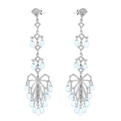 Aquamarine & Diamond Chandelier Drop Dangle Earrings in 18k White Gold 1.25ctw