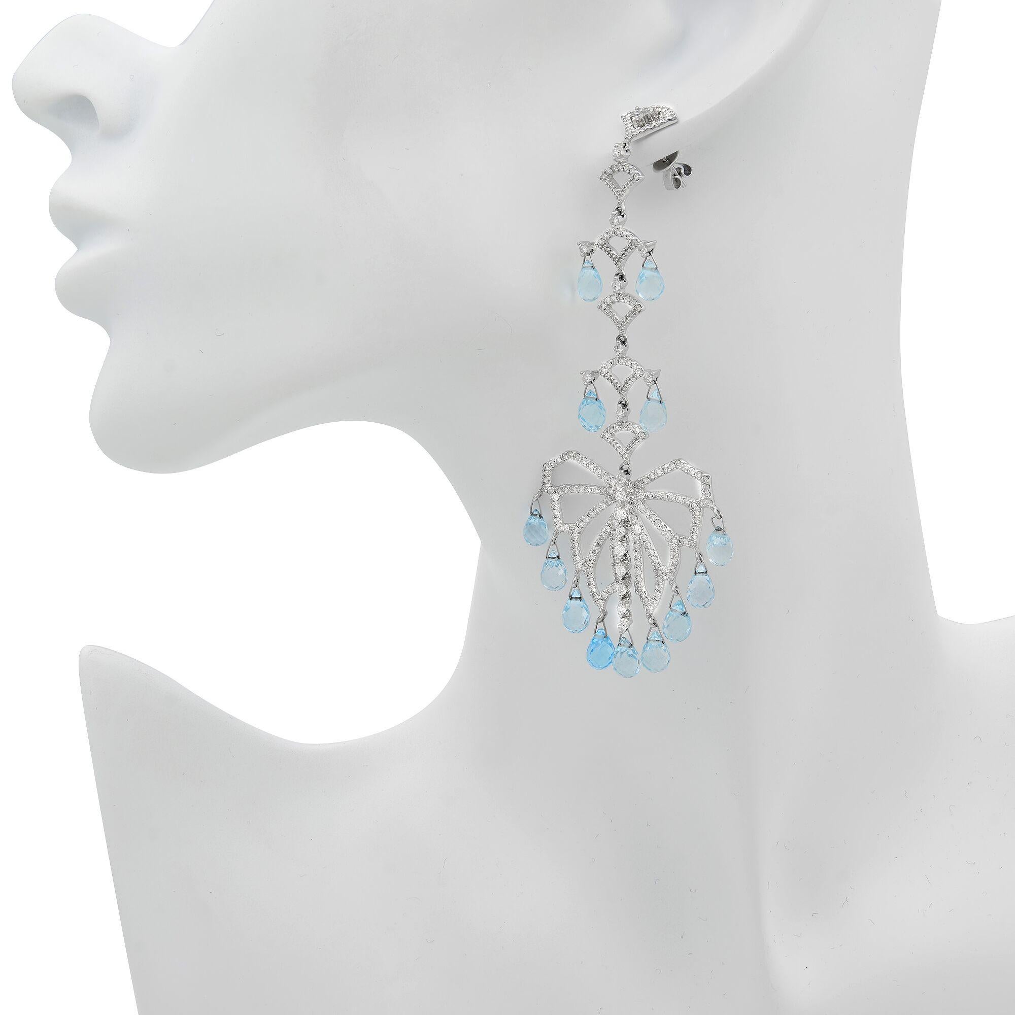 Aquamarine & Diamond Chandelier Drop Dangle Earrings in 18k White Gold 1.25ctw In New Condition For Sale In New York, NY