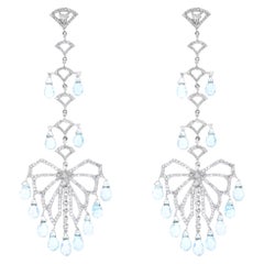 Aquamarin & Diamant-Kronleuchter-Tropfen-Ohrringe in 18k Weißgold 1,25ctw