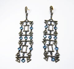Aquamarine and Diamond Chandelier Earrings in 18 Karat Gold and Silver