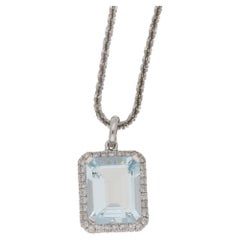 Aquamarine Diamond Cluster Pendant on Chain