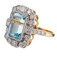 Aquamarine and Diamond Cluster Ring
