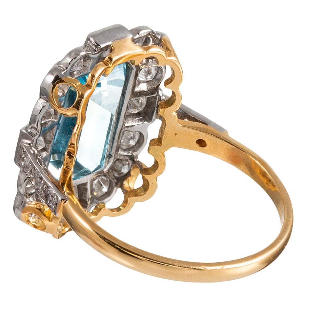 aquamarine and diamond cluster ring