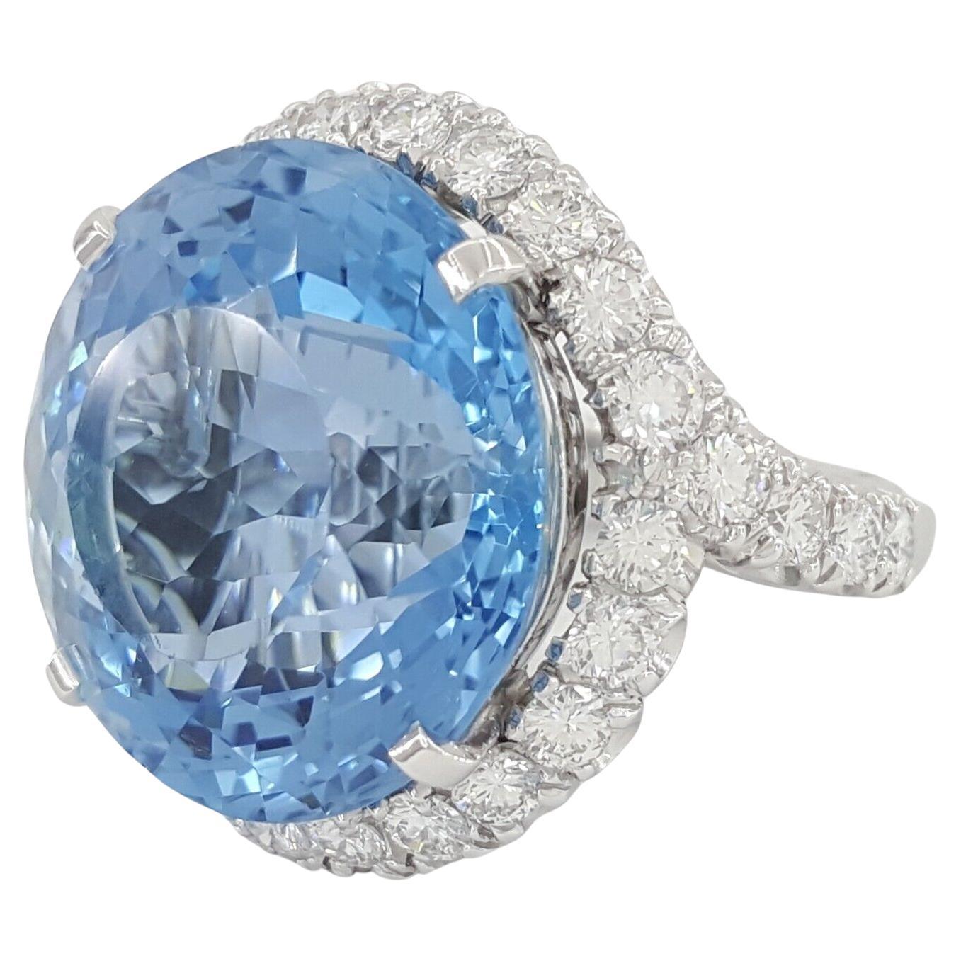 Round Cut Aquamarine Diamond Cocktail Platinum Ring For Sale