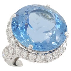 Aquamarine Diamond Cocktail Platinum Ring