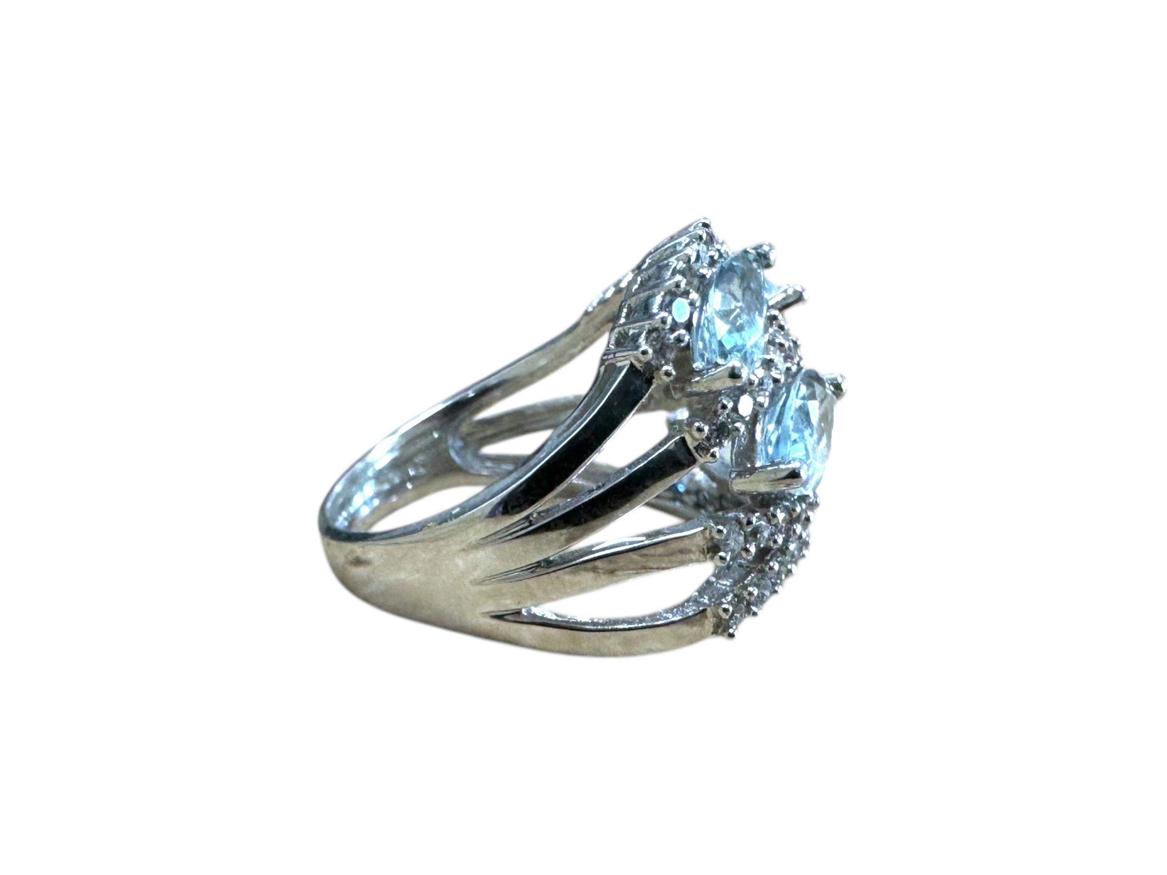 Aquamarine & Diamond Cocktail Ring 14K White Gold For Sale 4