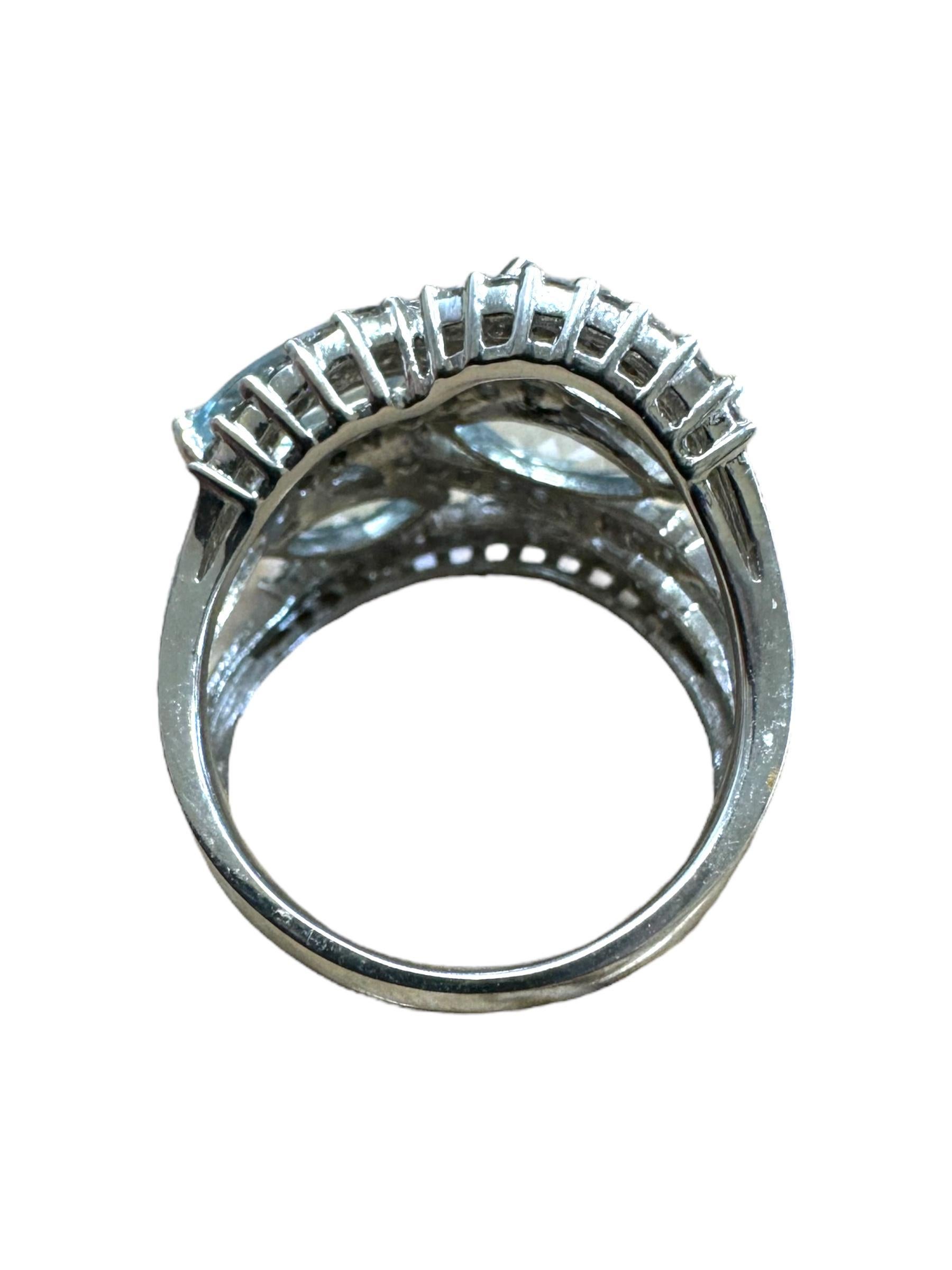 Aquamarine & Diamond Cocktail Ring 14K White Gold For Sale 5
