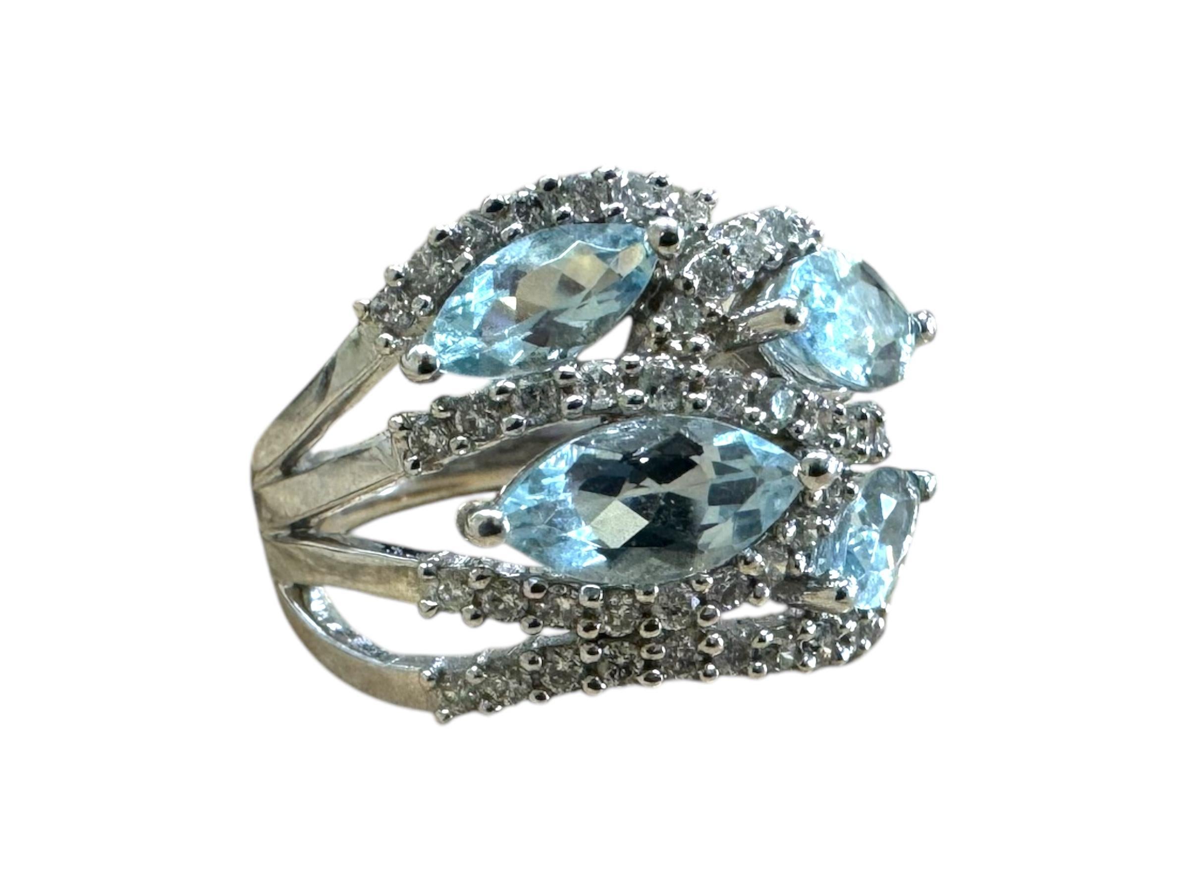 Women's Aquamarine & Diamond Cocktail Ring 14K White Gold For Sale