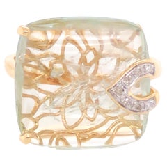 Bague cocktail en aigue-marine et diamants, or jaune 14 carats