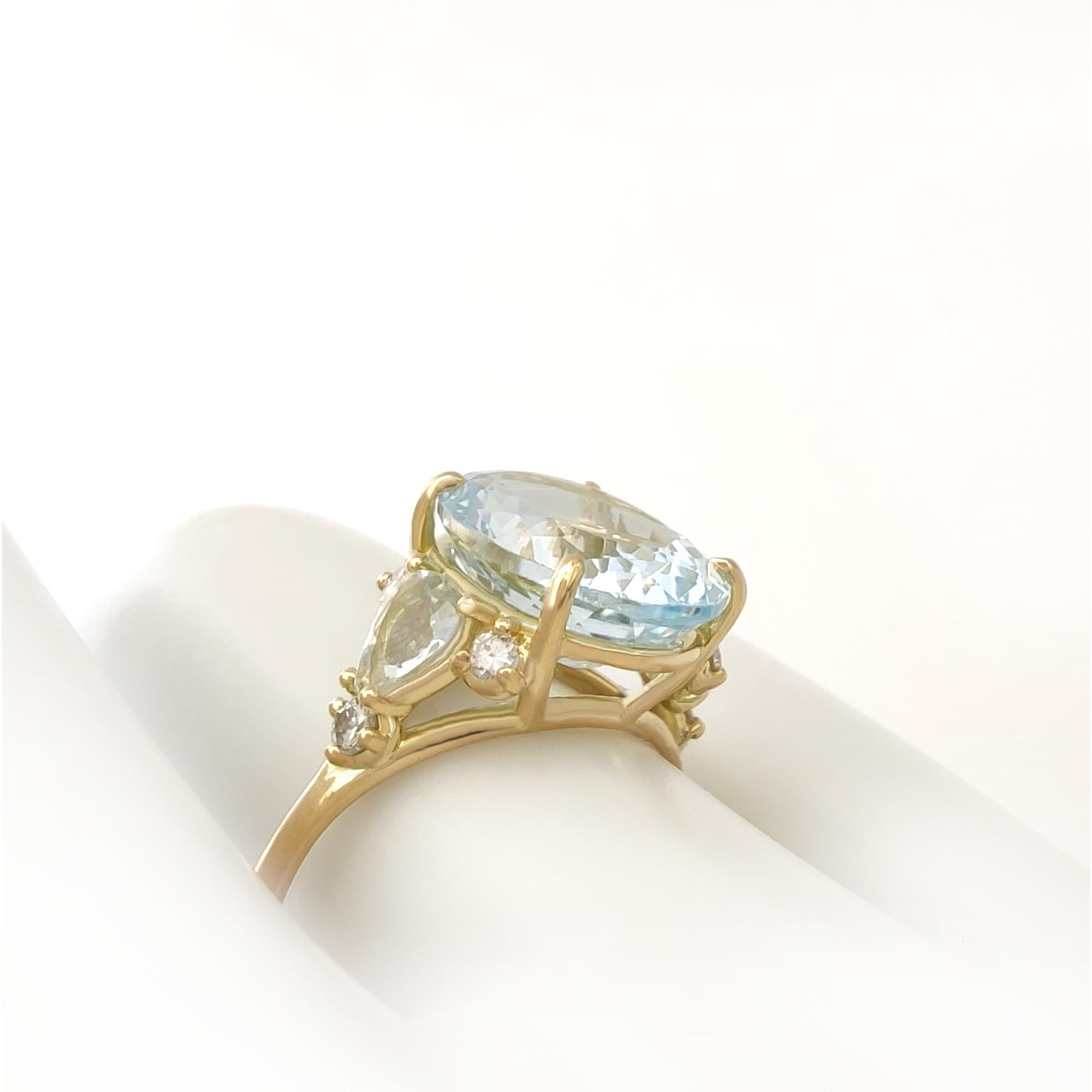 Aquamarine Diamond Cocktail Ring - 18K Gold for Women -Christmas Gift for her 4