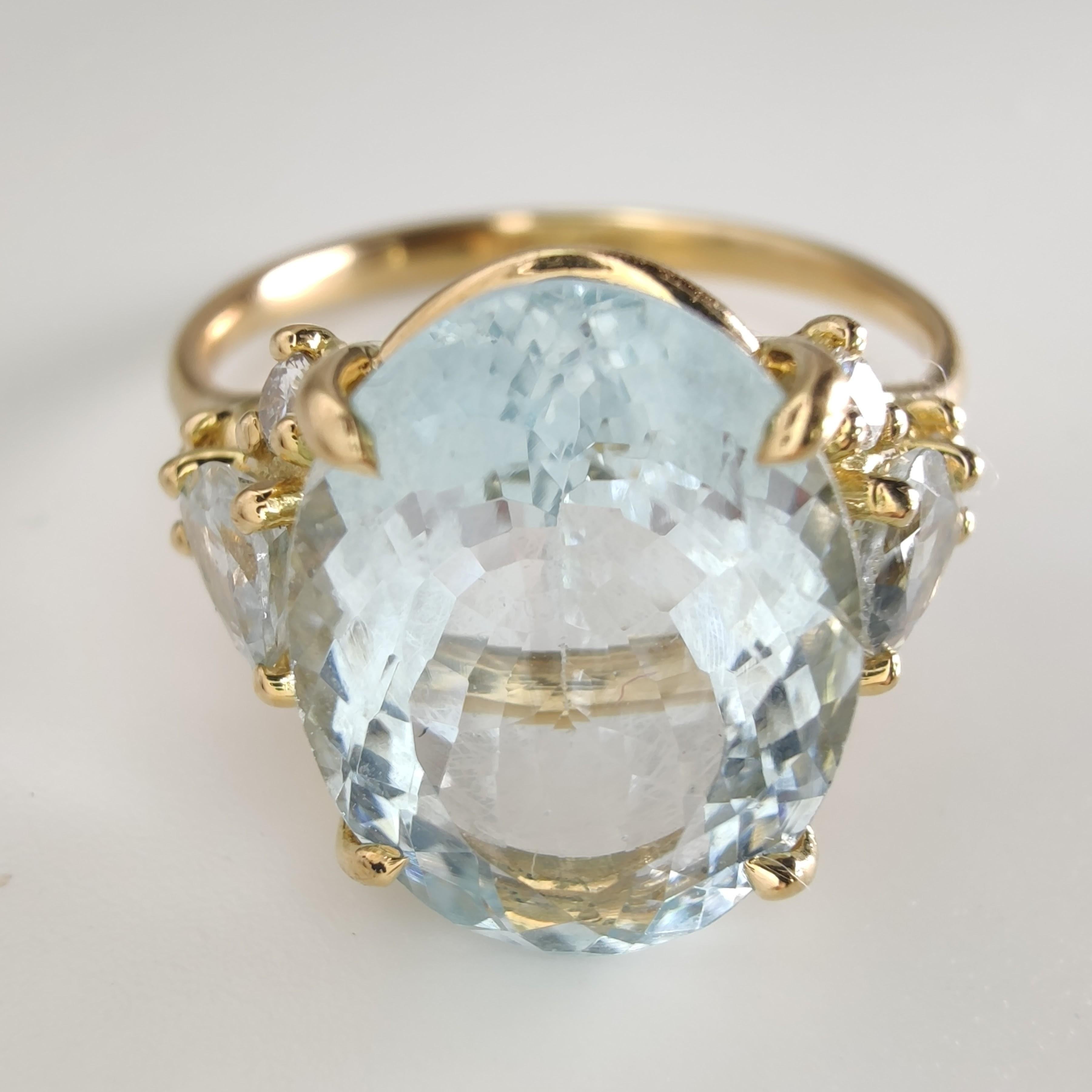 Oval Cut Aquamarine Diamond Cocktail Ring - 18K Gold for Women -Christmas Gift for her