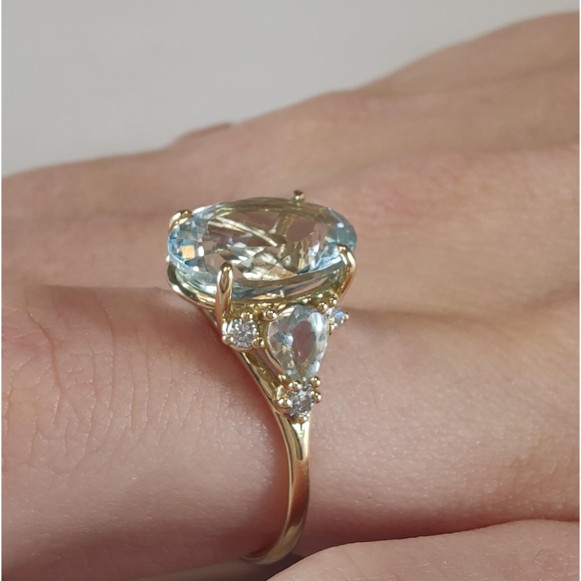 Women's Aquamarine Diamond Cocktail Ring - 18K Gold for Women -Christmas Gift for her
