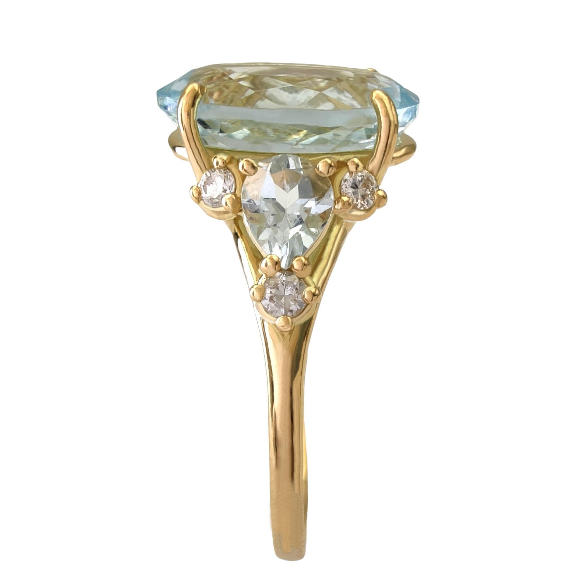 Aquamarine Diamond Cocktail Ring - 18K Gold for Women -Christmas Gift for her 2